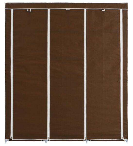 Barna szövet ruhaszekrény rekeszekkel és rudakkal 150x45x175cm