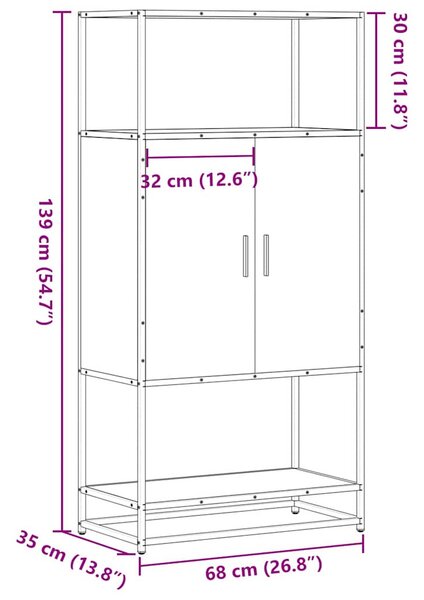 Highboard szürke sonoma 68x35x139 cm gépelt fa és fém