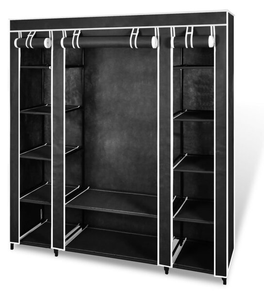 Fekete szövet ruhásszekrény tárolórekeszekkel 45x150x176 cm