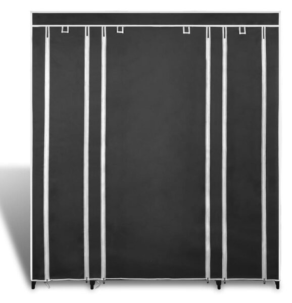 Fekete szövet ruhásszekrény tárolórekeszekkel 45x150x176 cm