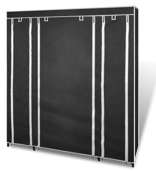 Fekete szövet ruhásszekrény tárolórekeszekkel 45x150x176 cm