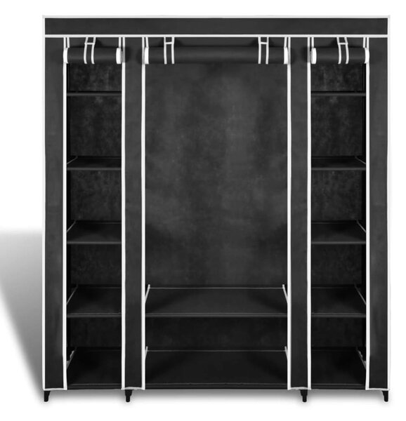 Fekete szövet ruhásszekrény tárolórekeszekkel 45x150x176 cm