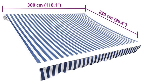Kék és fehér napellenző ponyva 3 x 2,5 m (keret nélkül)