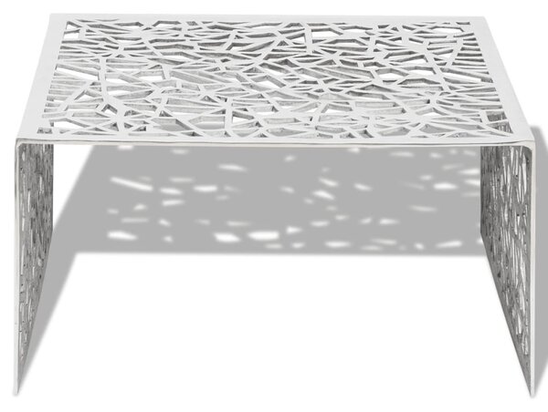Ezüstszínű alumínium dohányzóasztal geometrikus dizájnnal