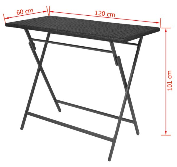 7-részes fekete kerti polyrattan/acél összecsukható étkezőszett