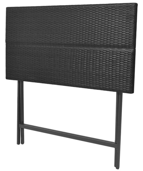 7-részes fekete kerti polyrattan/acél összecsukható étkezőszett