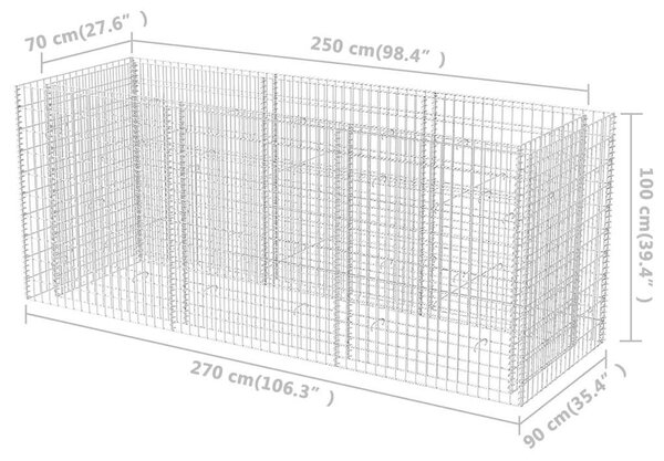 Acél gabion magaságyás 270 x 90 x 100 cm