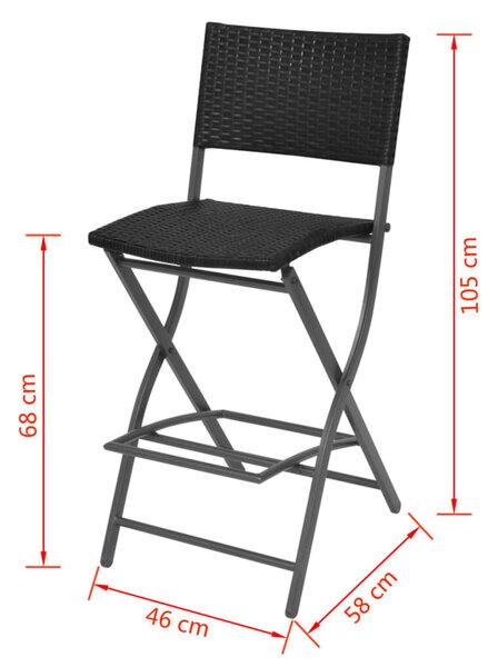 7-részes fekete kerti polyrattan/acél összecsukható étkezőszett