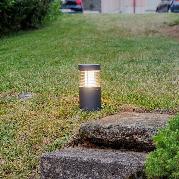 Lucande LED talapzati lámpa Lucius, 27cm, antracit, IP54, Fekete, Alumínium, Modern