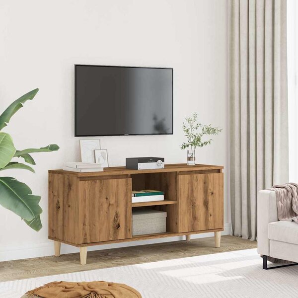 Kézműves tölgy színű szerelt fa TV-szekrény 102x35x50 cm