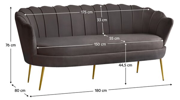 Luxus kanapé, 3 személyes, szürkésbarna Velvet szövet/arany, Art-deco, NOBLEO TYP 2