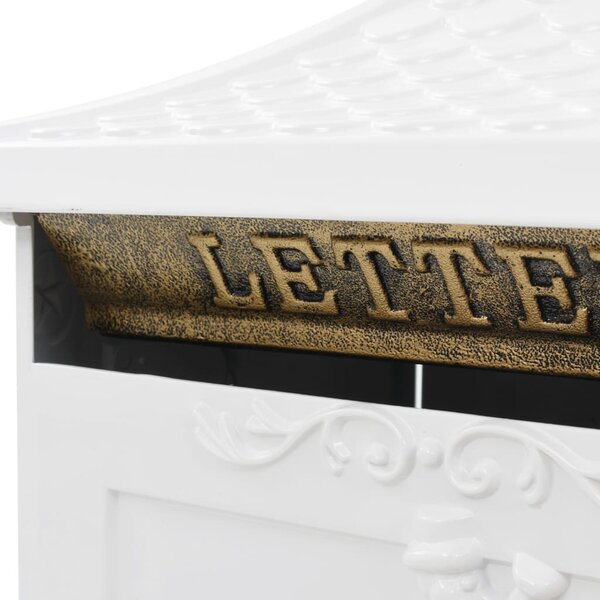 Fehér, vintage stílusú, rozsdamentes alumínium álló postaláda