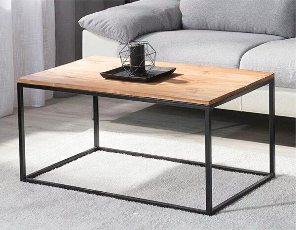 Intenso Home loft stílusú szögletes dohányzóasztal fém lábbal 90 x 40cm (Sonoma tölgy) | Masszív fém váz