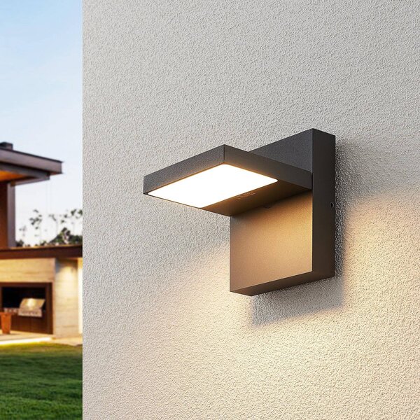Lucande LED kültéri falilámpa Silvan, antracit, IP65, 14 cm, Fekete, Alumínium, Modern
