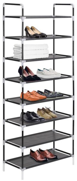 8 polcos fekete fém/nemszőtt kelme cipőtartó
