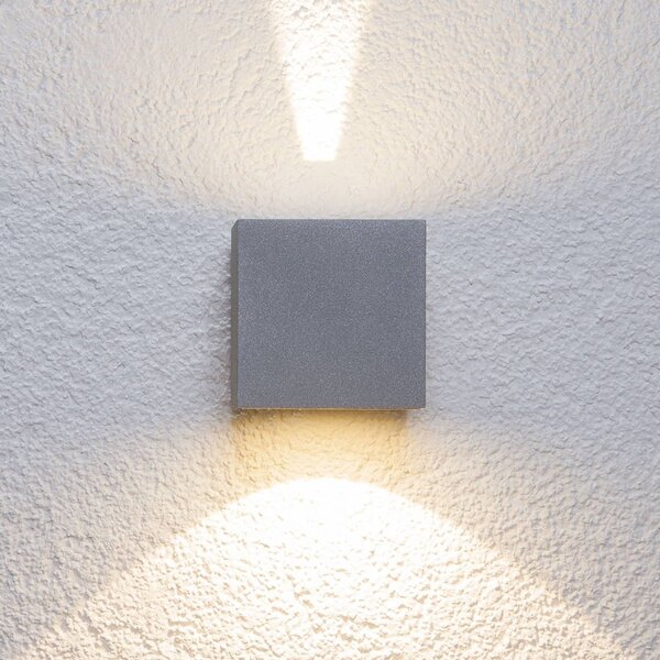 Lucande LED kültéri fali lámpa Jarno, ezüst, fém, 9cm, Alu / szürke / cink, Alumínium, Modern
