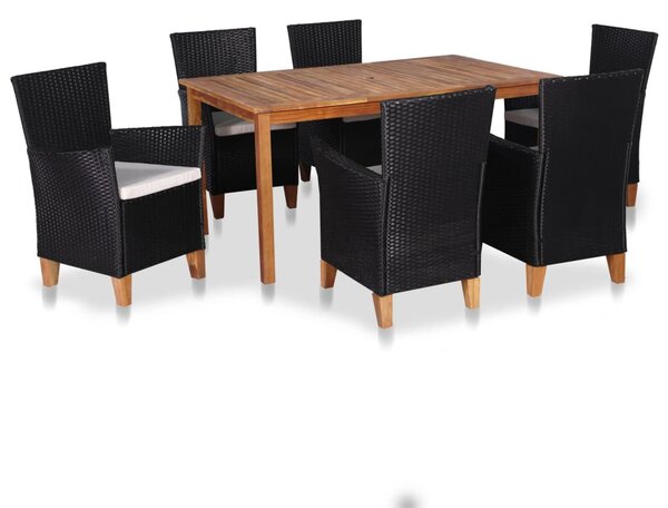 7 részes fekete és barna kültéri polyrattan étkezőgarnitúra