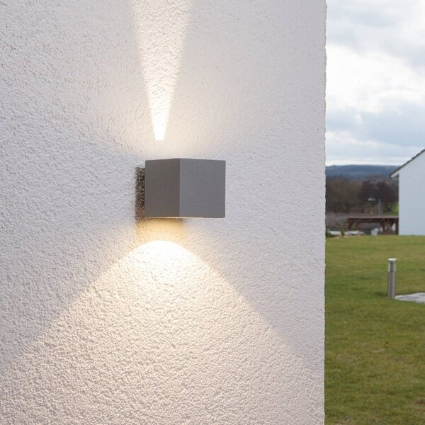 Lucande LED kültéri fali lámpa Jarno, ezüst, fém, 9cm, Alu / szürke / cink, Alumínium, Modern