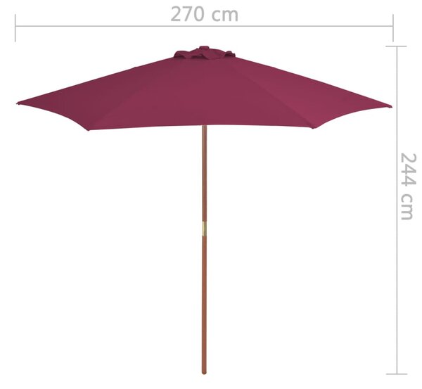 Bordó kültéri napernyő farúddal 270 cm