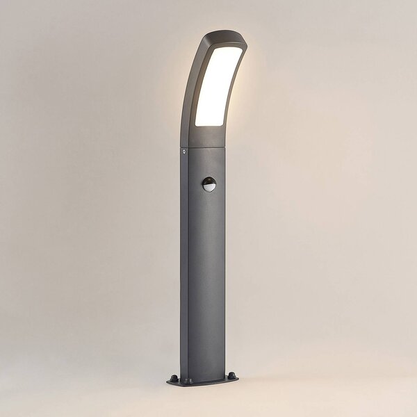Lindby LED lábazati lámpa Moshe, 60 cm, antracit, érzékelővel, Fekete, Alumínium, Modern
