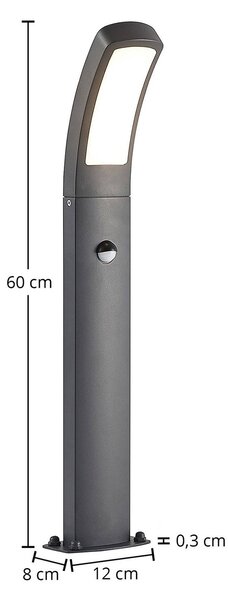 Lindby LED lábazati lámpa Moshe, 60 cm, antracit, érzékelővel, Fekete, Alumínium, Modern
