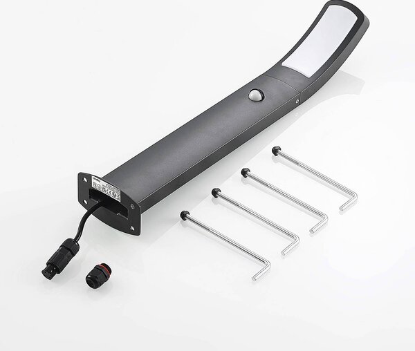 Lindby LED lábazati lámpa Moshe, 60 cm, antracit, érzékelővel, Fekete, Alumínium, Modern