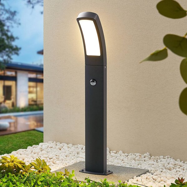 Lindby LED lábazati lámpa Moshe, 60 cm, antracit, érzékelővel, Fekete, Alumínium, Modern