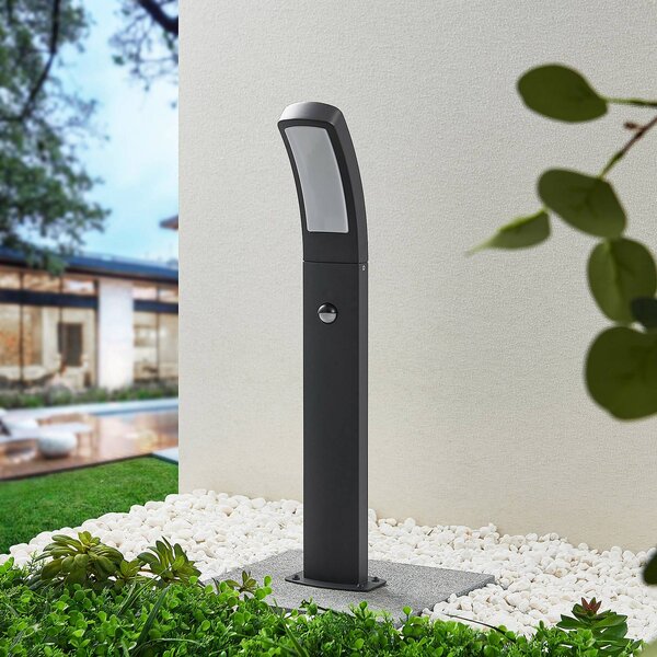 Lindby LED lábazati lámpa Moshe, 60 cm, antracit, érzékelővel, Fekete, Alumínium, Modern