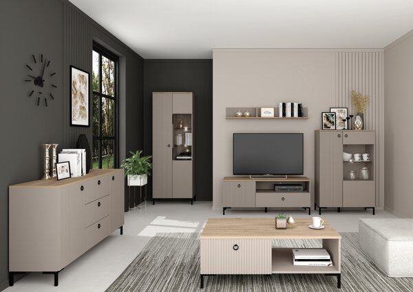 Komód, szürkésbarna Taupe/silverjack tölgy, DOMCA 2D3S