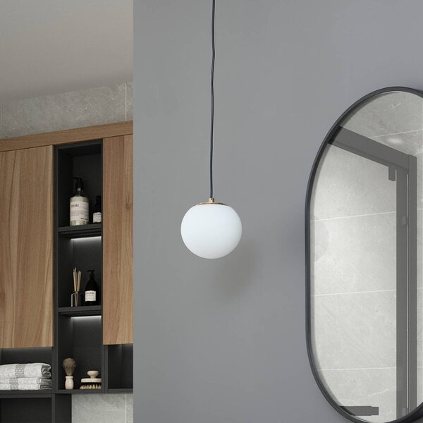Lucande függőlámpa Bidolo, sárgaréz színű, üveg, 15 cm, IP44, dimmelhető, Sárgaréz / arany, Fürdőszoba, Üveg