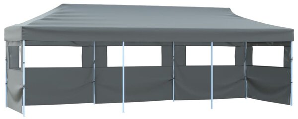 Antracitszürke összecsukható rendezvénysátor 5 oldalfallal 870x291x315 cm