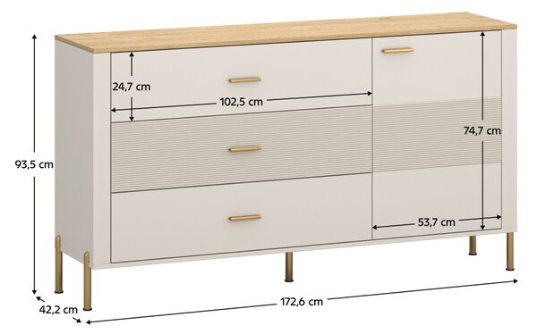Komód, kasmír/kő tölgy, RUNOL 1D3S