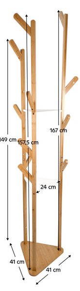 Akasztó polcokkal, fehér/bambusz, GAEL