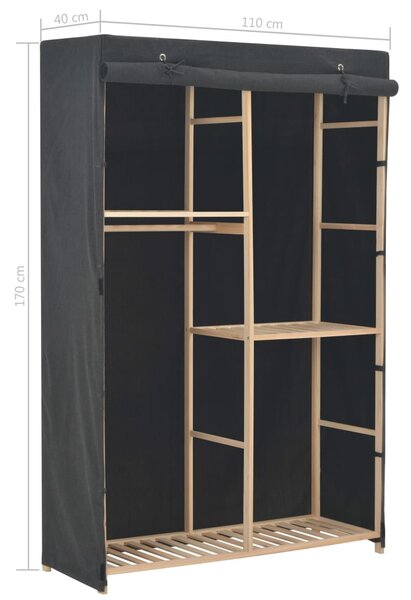 3-szintes szürke szövet ruhásszekrény 110 x 40 x 170 cm
