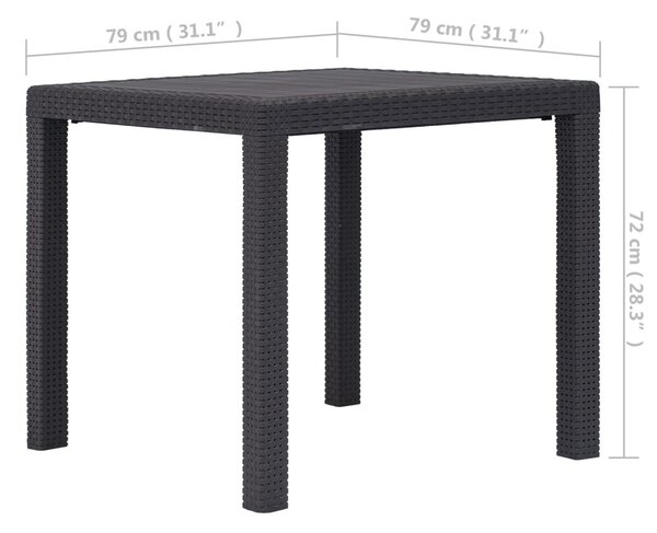 Barna rattan küllemű műanyag kerti asztal 79 x 79 x 72 cm
