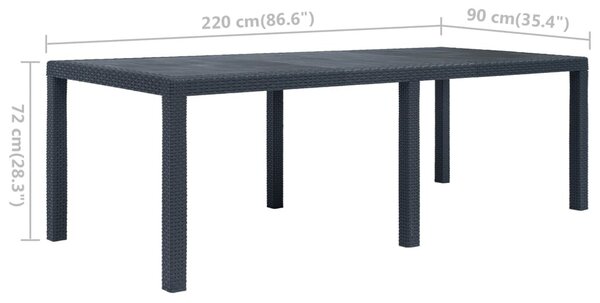 Antracit rattan hatású műanyag kerti asztal 220 x 90 x 72 cm