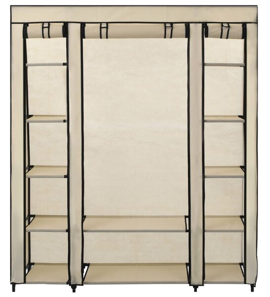 Krémszínű szövet ruhásszekrény tárolórekeszekkel 150x45x176 cm