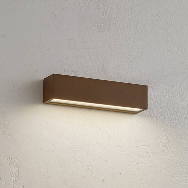 Lucande LED kültéri falilámpa Lengo, 25 cm, barna, lefelé irányuló, 3000K, Barna / rozsda, Alumínium, Modern