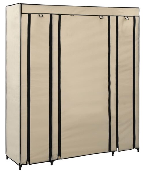 Krémszínű szövet ruhásszekrény tárolórekeszekkel 150x45x176 cm