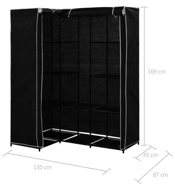 Fekete sarokruhásszekrény 130 x 87 x 169 cm