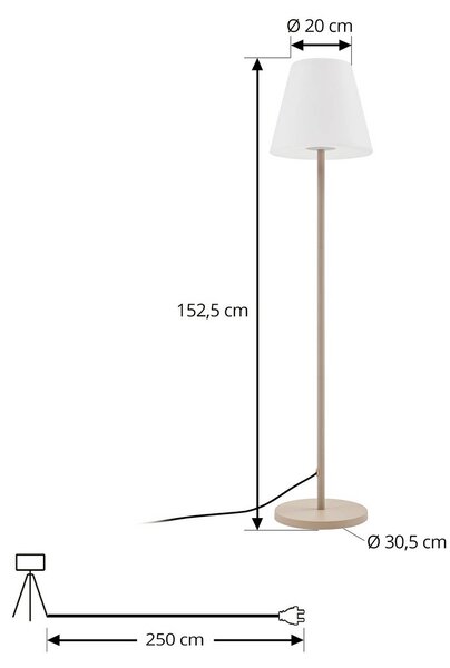 Lucande Jaimy teraszlámpa, bézs, fém, 150 cm, E27, Krém / borostyánsárga, Műanyag, Modern