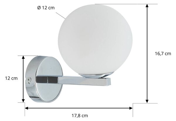 Lucande fali lámpa Bidolo, króm színű, üveg, Ø 12 cm, IP44, dimmelhető, Króm / ezüst, Fürdőszoba, fém