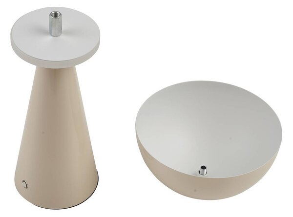 Lindby LED-es, újratölthető asztali lámpa Nevijo, bézs, Ø20cm, USB,, dimmelhető, Krém / borostyánsárga, Nappali / Étkező, fém, Modern