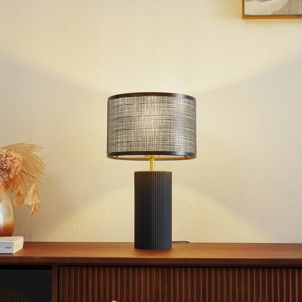 Lindby Sorscha asztali lámpa, fekete, vas, Ø 26 cm, Fekete, Nappali / Étkező, Üveg, Modern