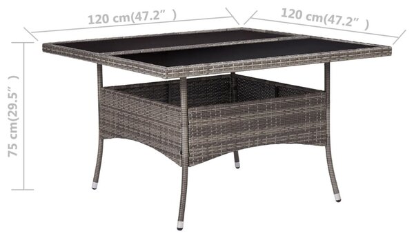 Szürke polyrattan és üveg kültéri étkezőasztal