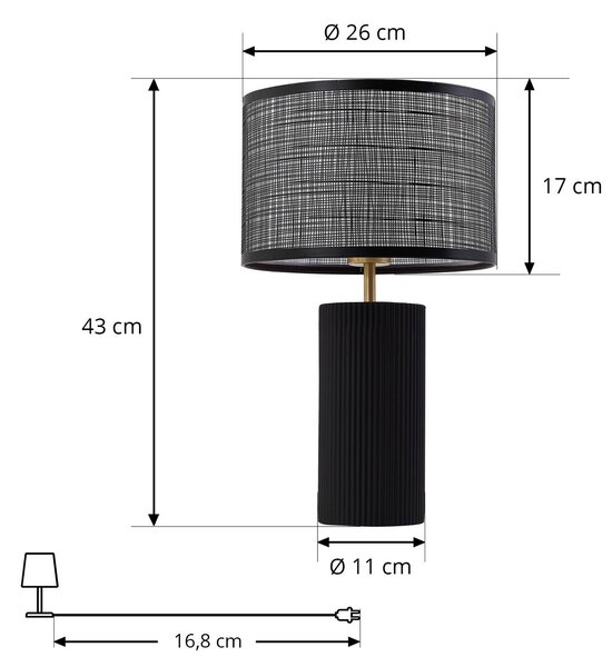 Lindby Sorscha asztali lámpa, fekete, vas, Ø 26 cm, Fekete, Nappali / Étkező, Üveg, Modern