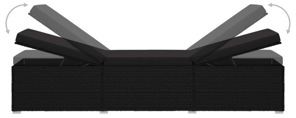 Fekete polyrattan napozóágy párnával
