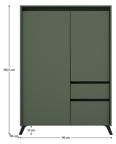 Komód, smoke zöld/fekete, LONGY REG2D1S1K