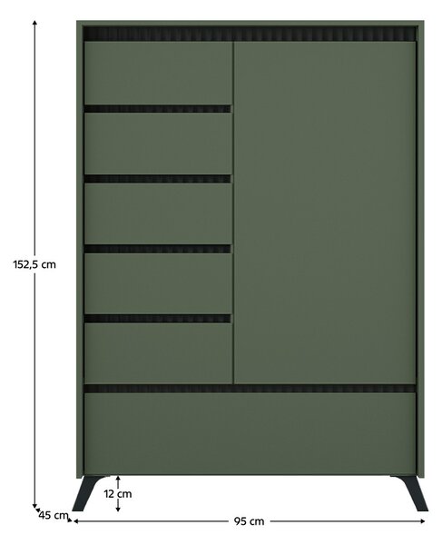 Komód, smoke zöld/fekete, LONGY REG1D5S1K