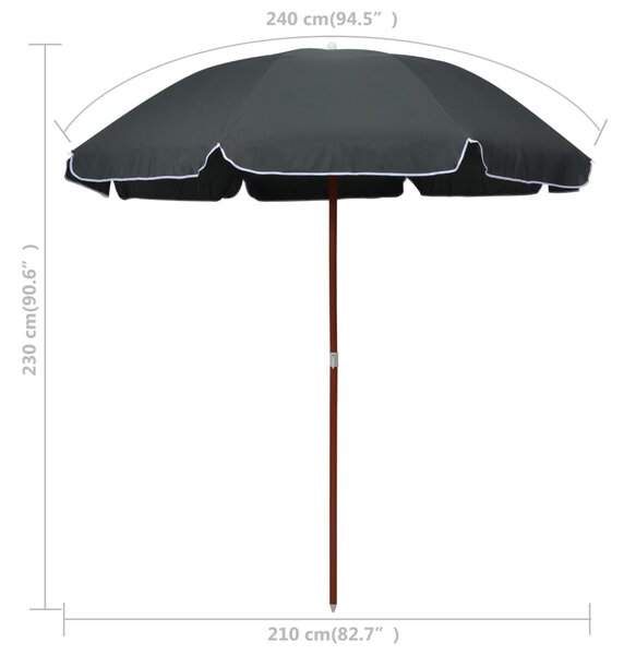 Antracitszürke napernyő acélrúddal 240 cm